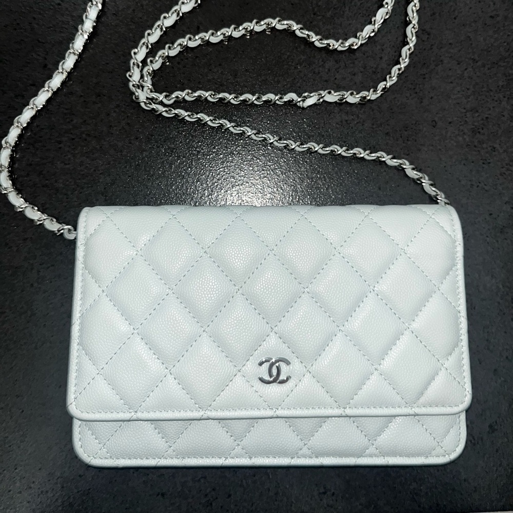Chanel Light Blue Quilted Leather Chain Bag